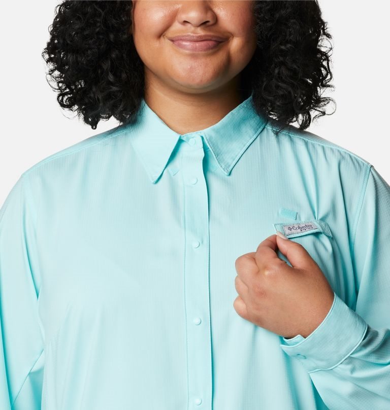 Women's Columbia PFG Tamiami II Long Sleeve Shirts Turquoise | Plus Size CA-ALC65
